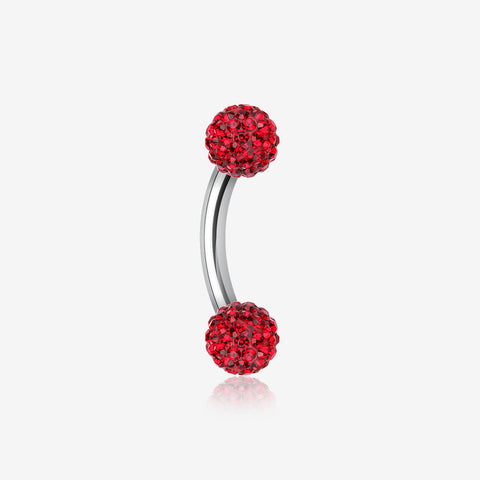 Multi-Gem Sparkle Curved Barbell Eyebrow Ring-Red