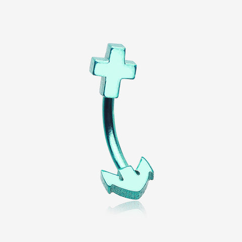 Colorline Anchor Curved Barbell Eyebrow Ring-Teal