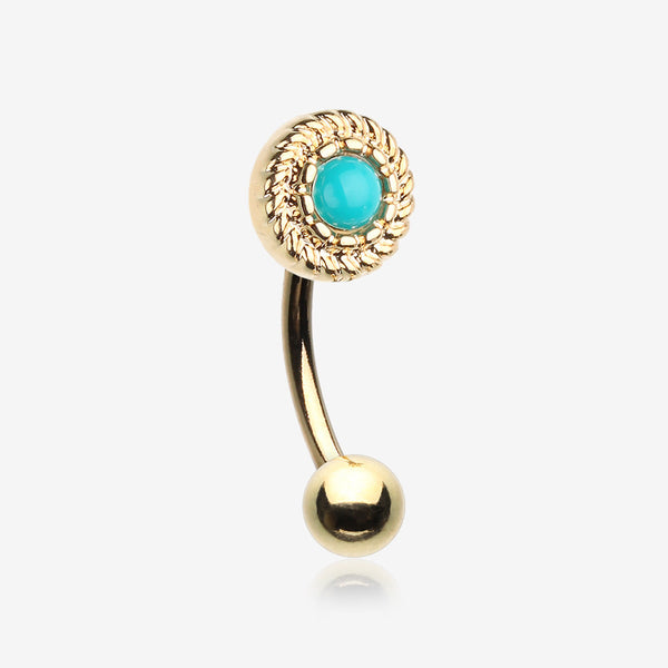 Golden Vintage Rope Turquoise Eyebrow Curved Barbell Ring -Turquoise