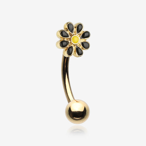 Golden Dainty Adorable Daisy Curved Barbell Ring-Black/Yellow