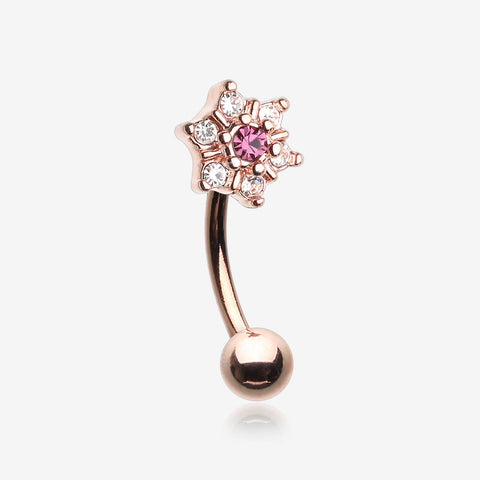 Rose Gold Brilliant Sparkle Spring Flower Eyebrow Curved Barbell Ring-Clear Gem/Purple