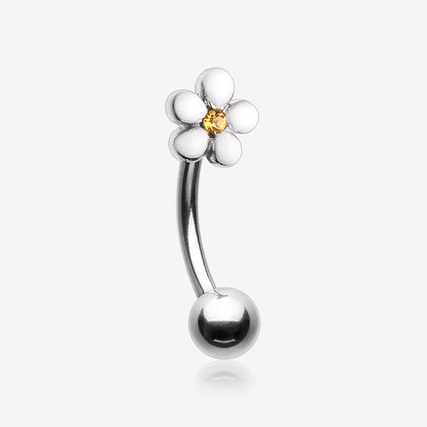 Adorable Plumeria Flower Curved Barbell Ring-White/Yellow