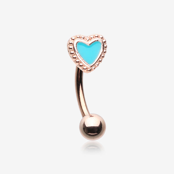 Rose Gold Adorable Heart Curved Barbell-Teal