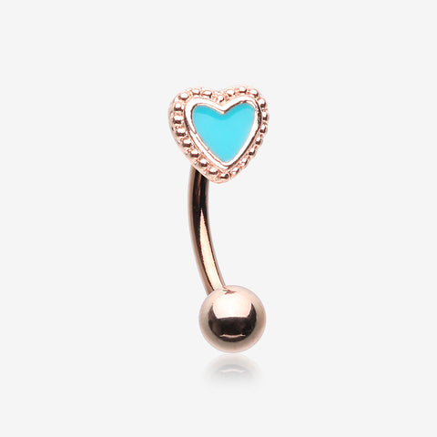 Rose Gold Adorable Heart Curved Barbell-Teal