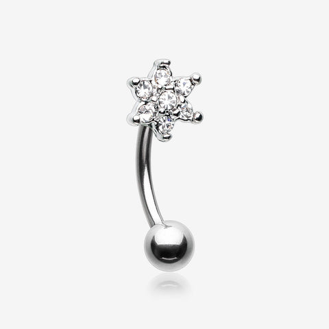 Spring Flower Sparkle Curved Barbell-Clear Gem