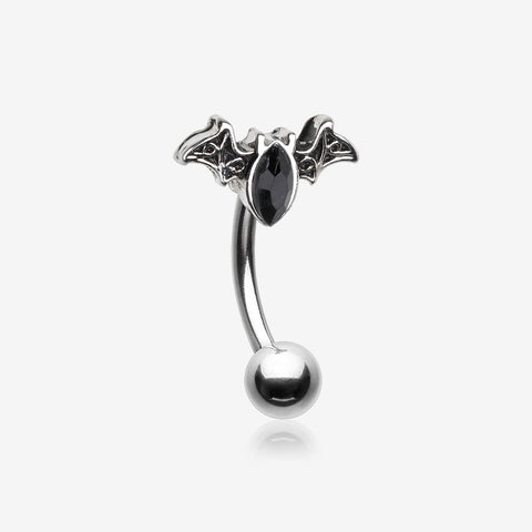 Victorian Goth Bat Sparkle Curved Barbell-Black