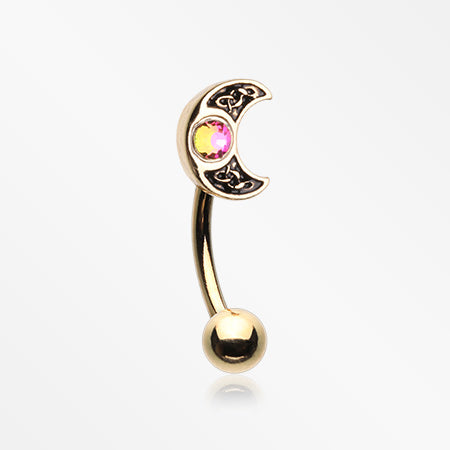 Golden Filigree Crescent Moon Sparkle Curved Barbell