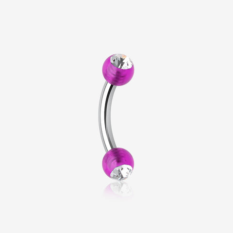 Acrylic Gem Ball Curved Barbell Eyebrow Ring-Purple/Clear