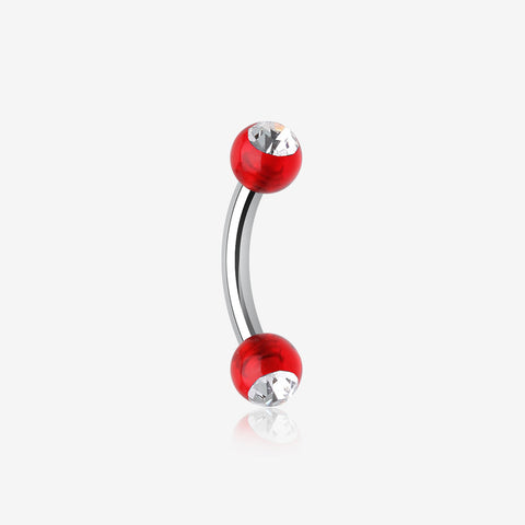 Acrylic Gem Ball Curved Barbell Eyebrow Ring-Red/Clear