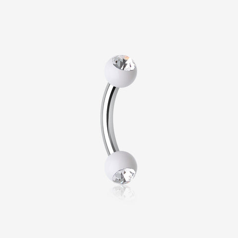 Acrylic Gem Ball Curved Barbell Eyebrow Ring-White/Clear