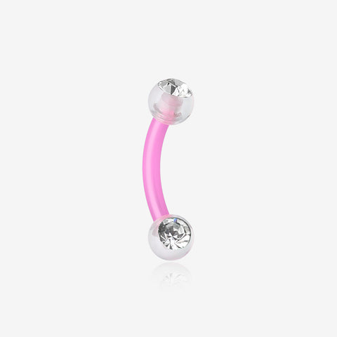 Acrylic Gem Ball Flexible Shaft Curved Barbell Eyebrow Ring-Pink/Clear