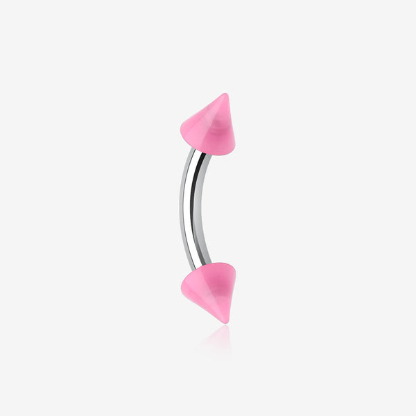 Neon Acrylic Spike Ends Curved Barbell Eyebrow Ring-Pink