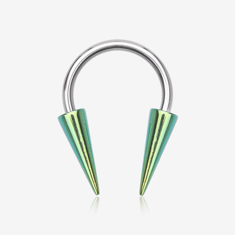 Colorline Long Spikes Steel Horseshoe Circular Barbell-Green