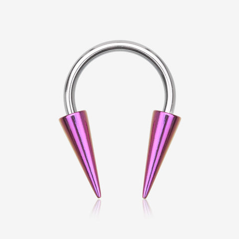 Colorline Long Spikes Steel Horseshoe Circular Barbell-Purple