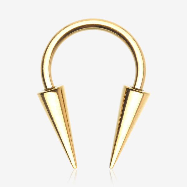 Golden Long Spikes Steel Horseshoe Circular Barbell