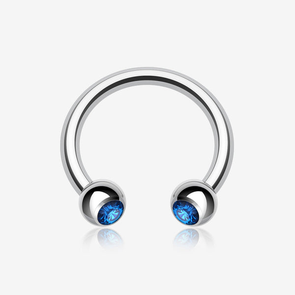 Gem Ball Steel Horseshoe Circular Barbell-Capri Blue