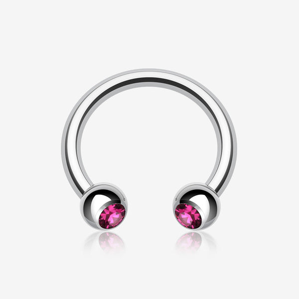 Gem Ball Steel Horseshoe Circular Barbell-Fuchsia