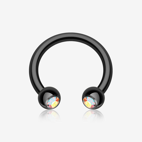 Blackline PVD Gem Ball Horseshoe Circular Barbell-Black/Aurora Borealis