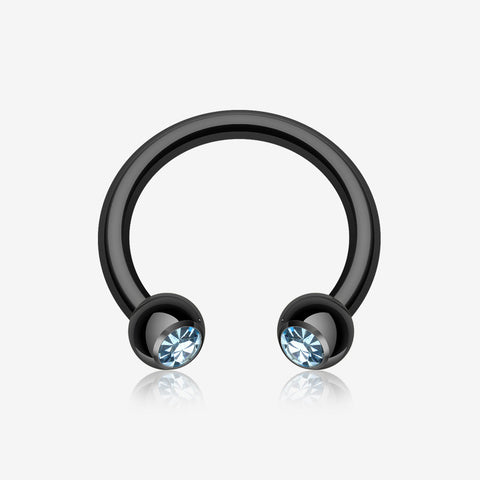 Blackline PVD Gem Ball Horseshoe Circular Barbell-Black/Aqua