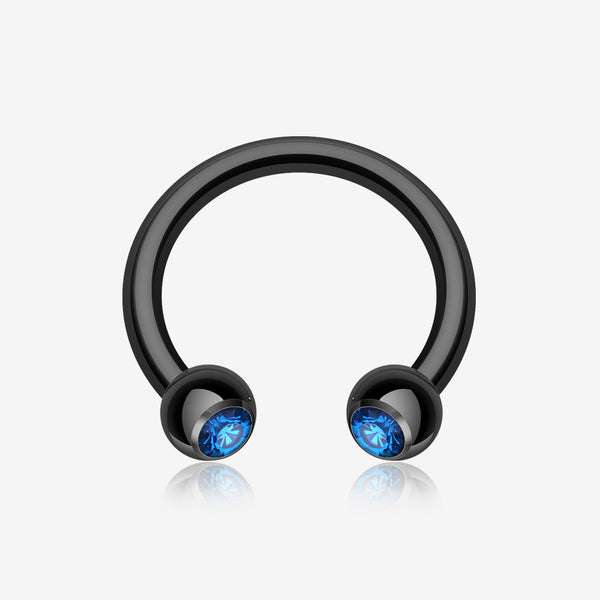 Blackline PVD Gem Ball Horseshoe Circular Barbell-Black/Capri Blue