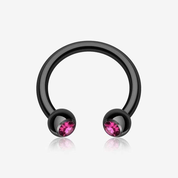 Blackline PVD Gem Ball Horseshoe Circular Barbell-Black/Fuchsia