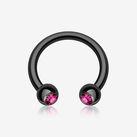 Blackline PVD Gem Ball Horseshoe Circular Barbell-Black/Fuchsia