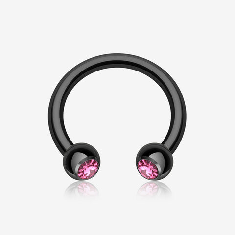 Blackline PVD Gem Ball Horseshoe Circular Barbell-Black/Pink