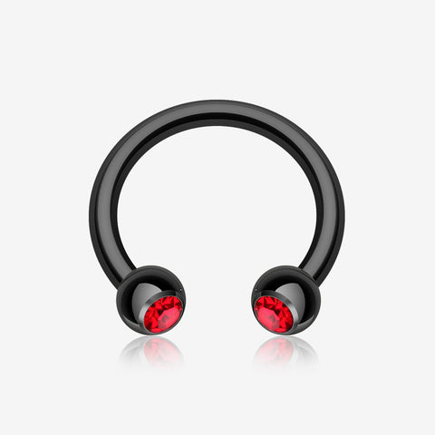 Blackline PVD Gem Ball Horseshoe Circular Barbell-Black/Red