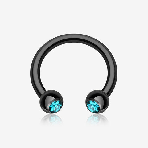 Blackline PVD Gem Ball Horseshoe Circular Barbell-Black/Teal