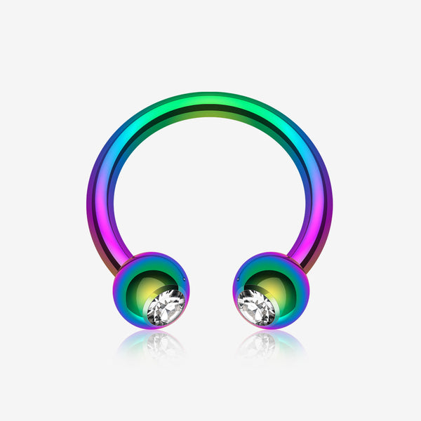 Blackline PVD Gem Ball Horseshoe Circular Barbell-Rainbow/Clear