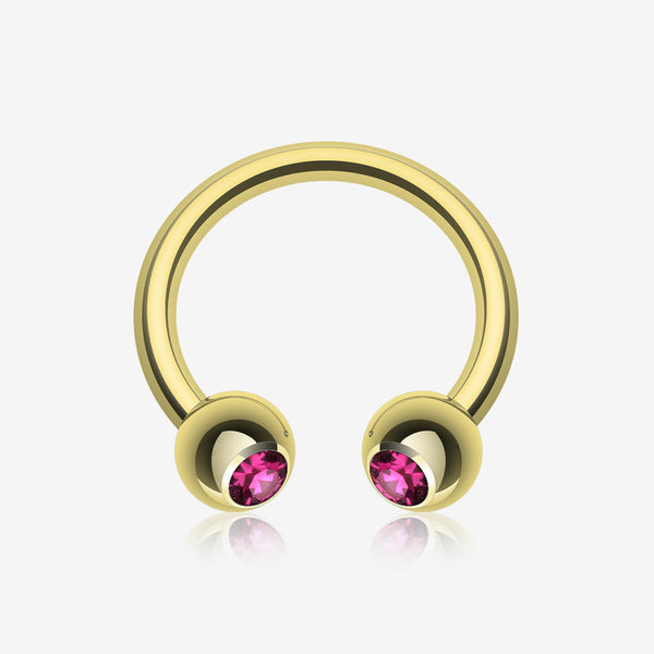 Gold Plated Gem Ball Horseshoe Circular Barbell-Fuchsia