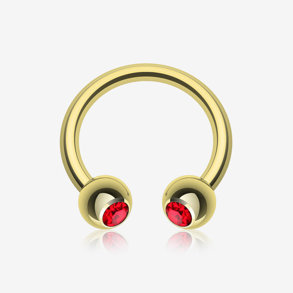 Gold Plated Gem Ball Horseshoe Circular Barbell-Red