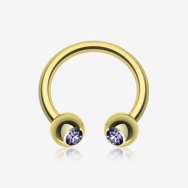 Gold Plated Gem Ball Horseshoe Circular Barbell-Tanzanite