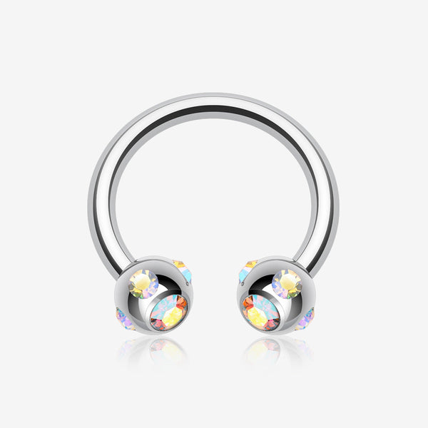 Aurora Gem Ball Steel Horseshoe Circular Barbell-Aurora Borealis