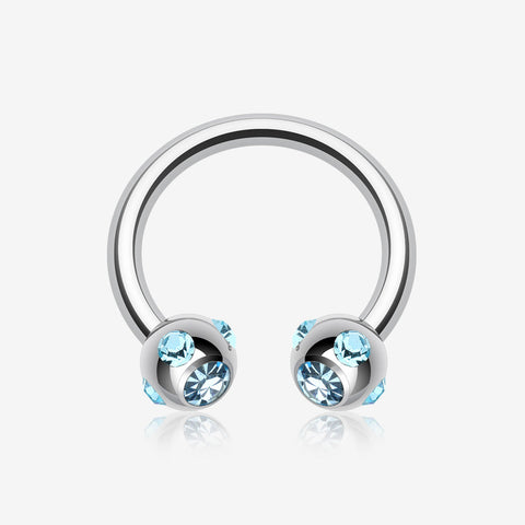 Aurora Gem Ball Steel Horseshoe Circular Barbell-Aqua