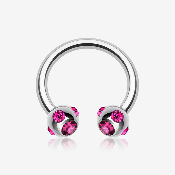 Aurora Gem Ball Steel Horseshoe Circular Barbell-Fuchsia