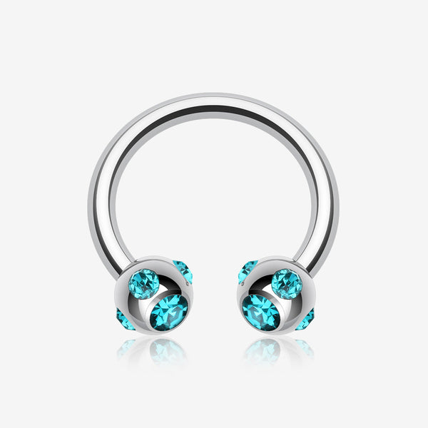 Aurora Gem Ball Steel Horseshoe Circular Barbell-Teal