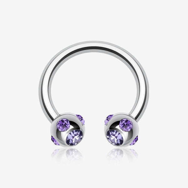 Aurora Gem Ball Steel Horseshoe Circular Barbell-Tanzanite