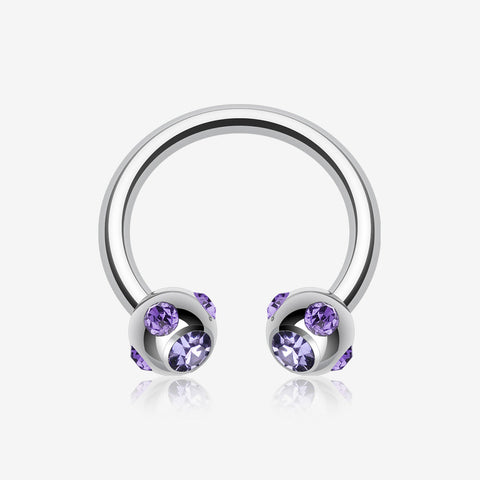 Aurora Gem Ball Steel Horseshoe Circular Barbell-Tanzanite