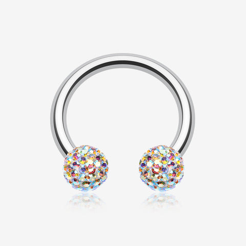 Multi-Gem Sparkle Horseshoe Circular Barbell-Aurora Borealis