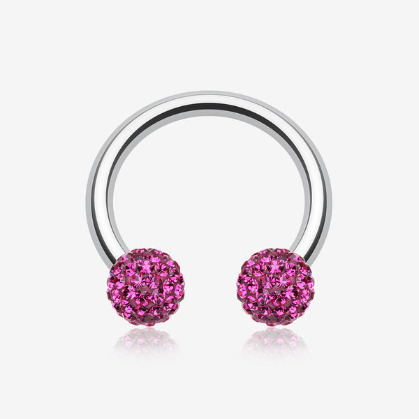 Multi-Gem Sparkle Horseshoe Circular Barbell-Fuchsia