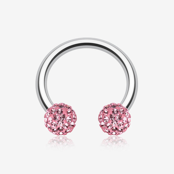 Multi-Gem Sparkle Horseshoe Circular Barbell-Light Pink