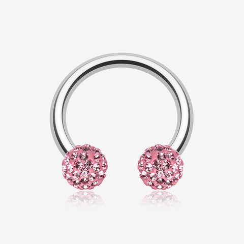 Multi-Gem Sparkle Horseshoe Circular Barbell-Light Pink