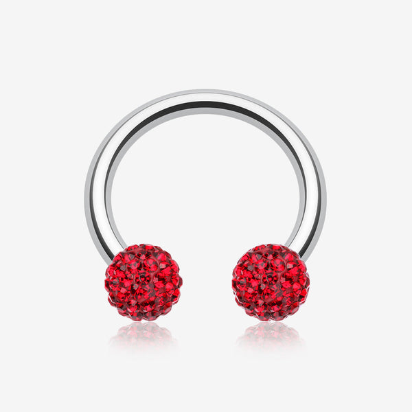 Multi-Gem Sparkle Horseshoe Circular Barbell-Red