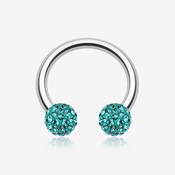 Multi-Gem Sparkle Horseshoe Circular Barbell-Teal