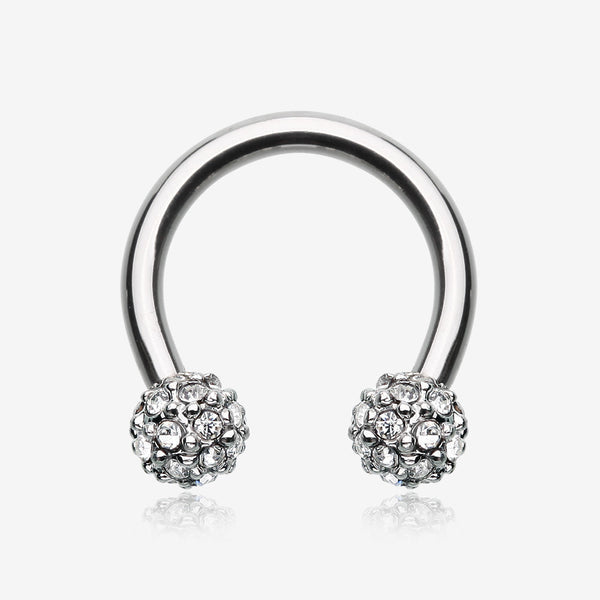 Pave Sparkle Full Dome Horseshoe Circular Barbell-Clear Gem