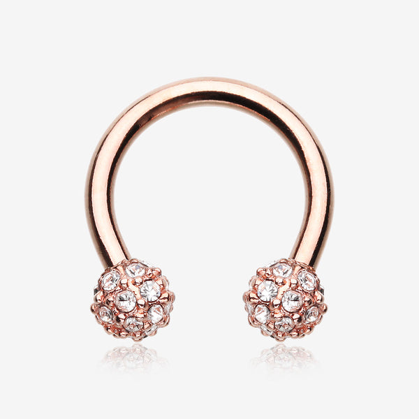 Rose Gold Pave Sparkle Full Dome Horseshoe Circular Barbell-Clear Gem