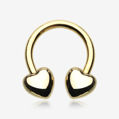 Golden Classic Fluffy Heart Horseshoe Circular Barbell