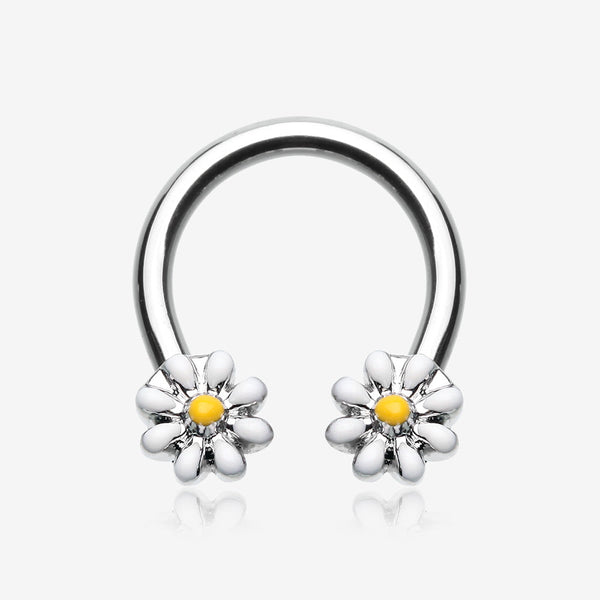 Sweet Dainty Daisy Steel Horseshoe Circular Barbell-White/Yellow