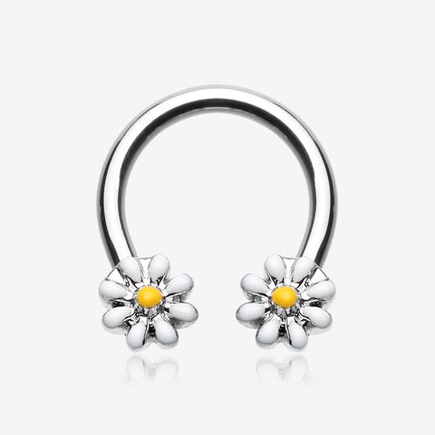 Sweet Dainty Daisy Steel Horseshoe Circular Barbell-White/Yellow